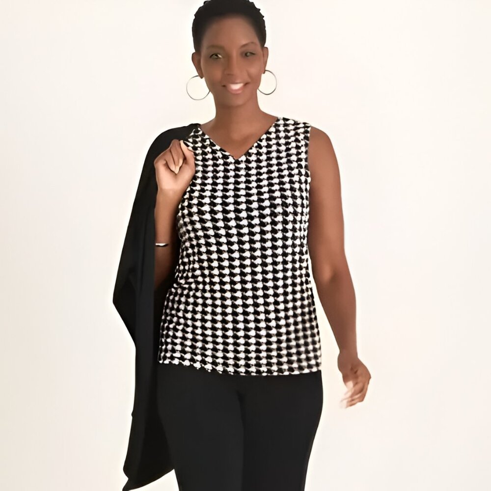 Chicos Travelers Black White Knit Houndstooth Sleeveless Layering Tank Top L 2